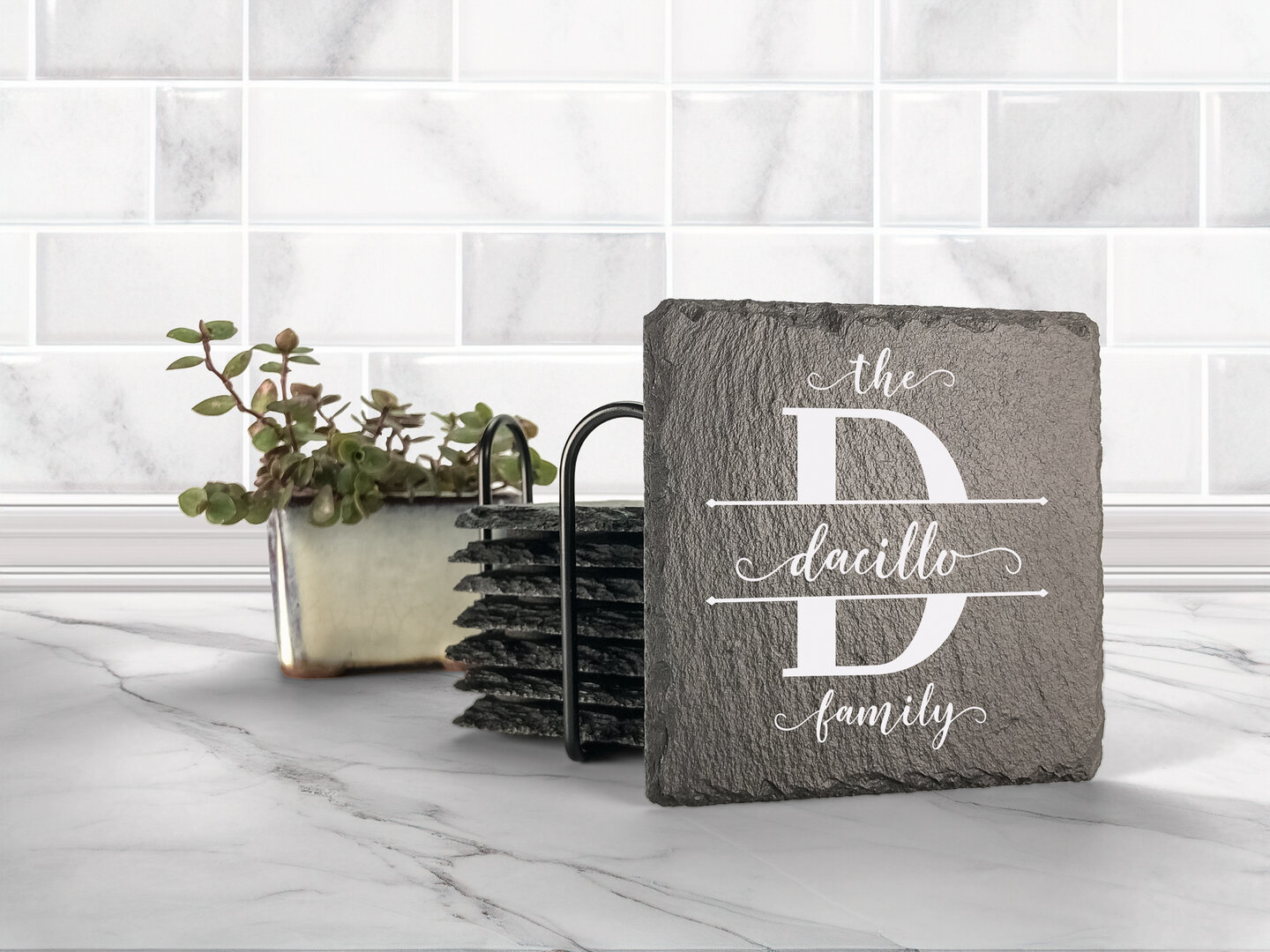 Square slate coasters set realtor closing gift